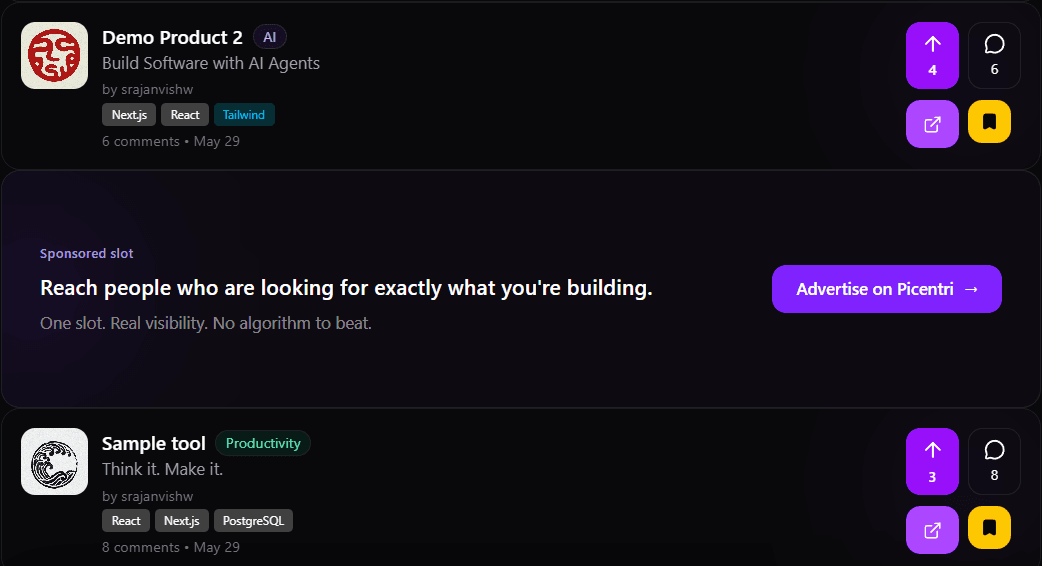 Feed card advertisement placement example